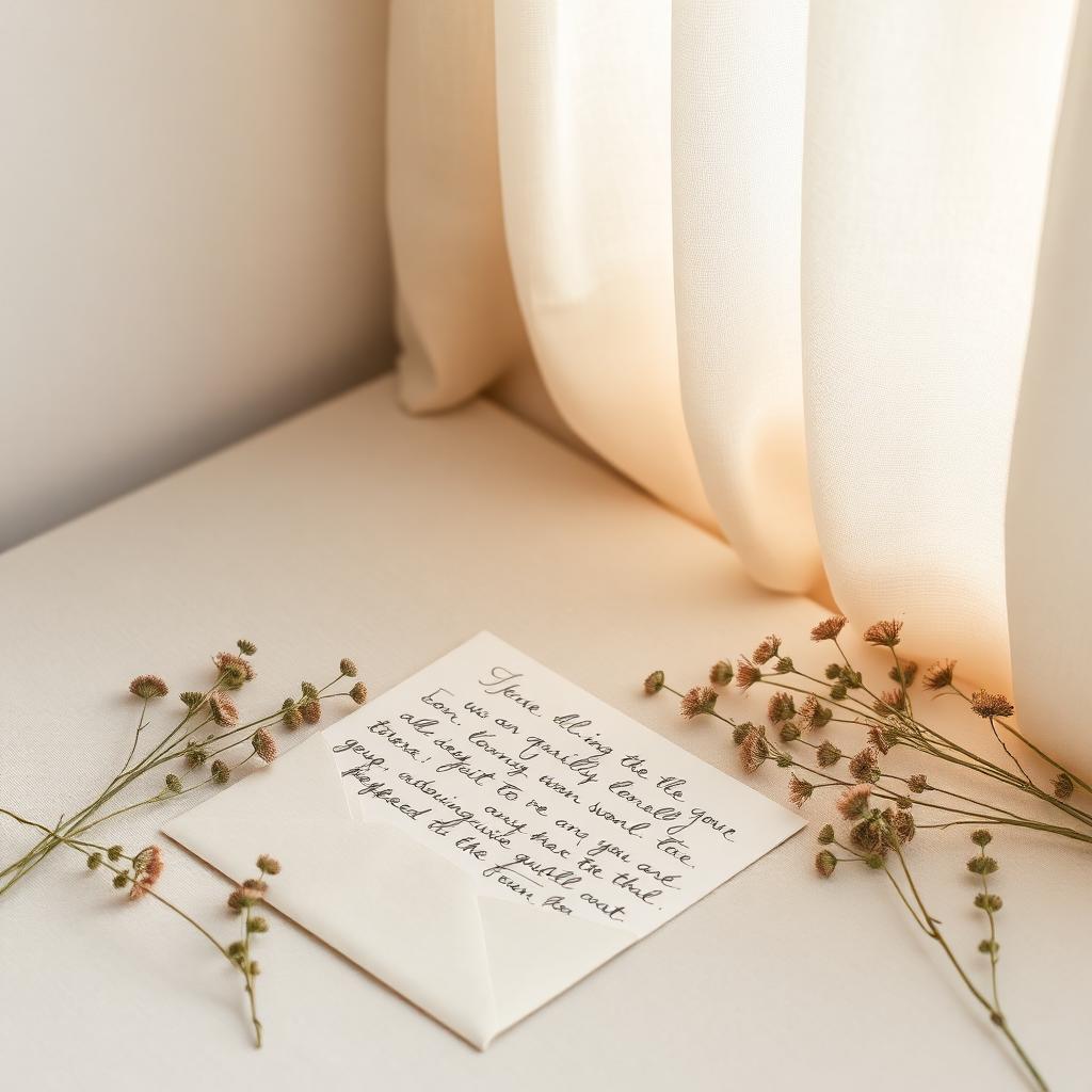 Lettre manuscrite et fleurs séchées, lumière douce